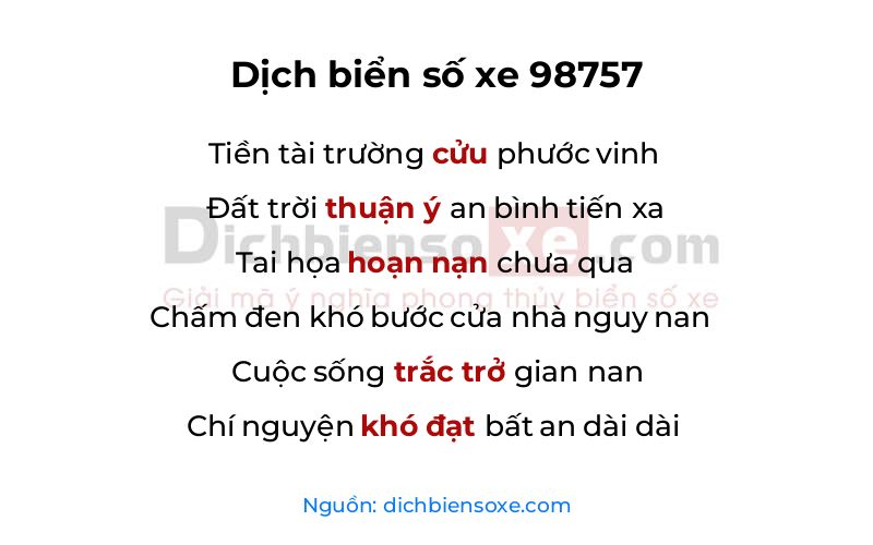 Dịch thơ biển số 98757