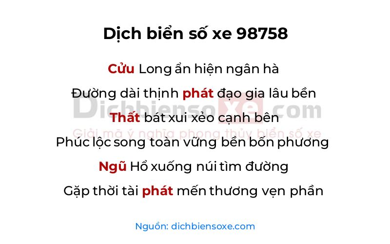 Dịch thơ biển số 98758