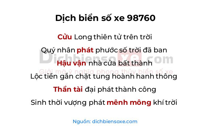 Dịch thơ biển số 98760