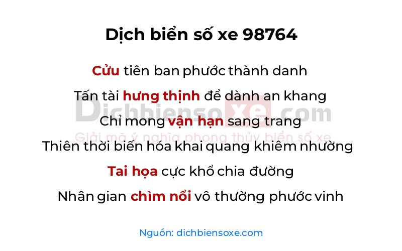 Dịch thơ biển số 98764