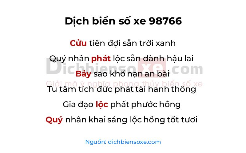 Dịch thơ biển số 98766