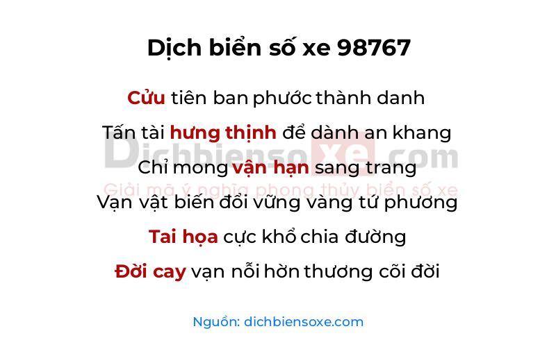 Dịch thơ biển số 98767