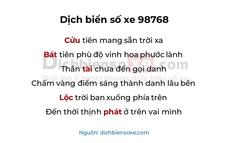 Dịch thơ biển số 98768