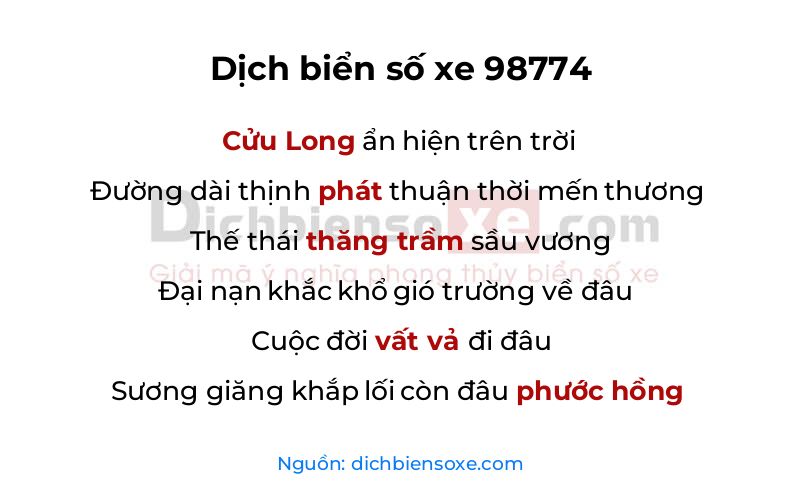 Dịch thơ biển số 98774