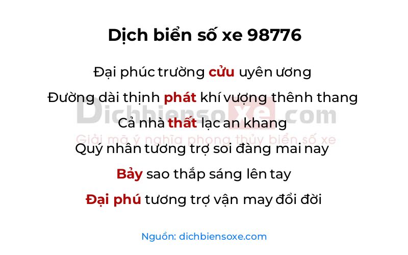 Dịch thơ biển số 98776