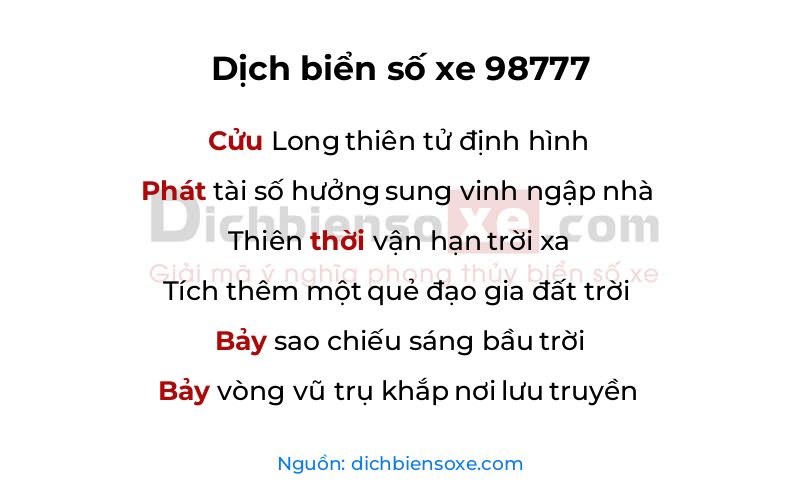 Dịch thơ biển số 98777