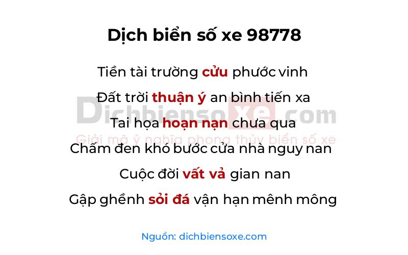 Dịch thơ biển số 98778