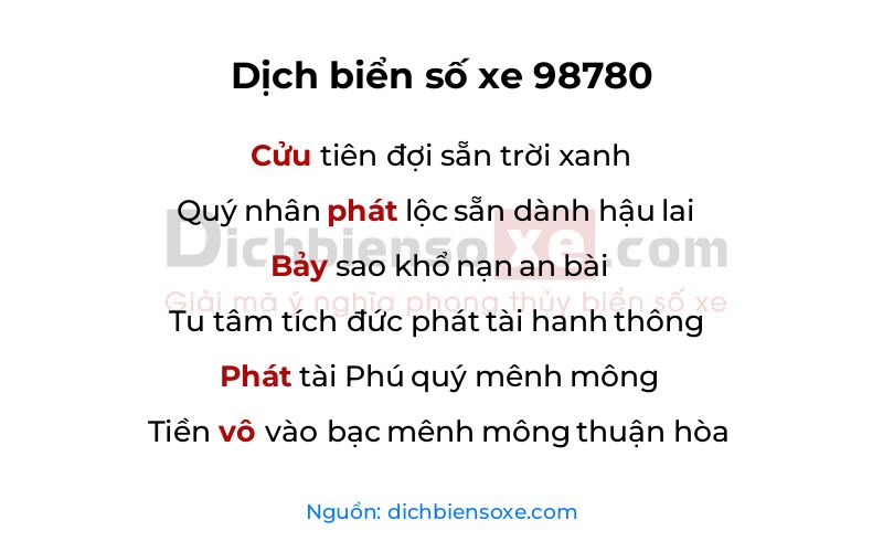 Dịch thơ biển số 98780