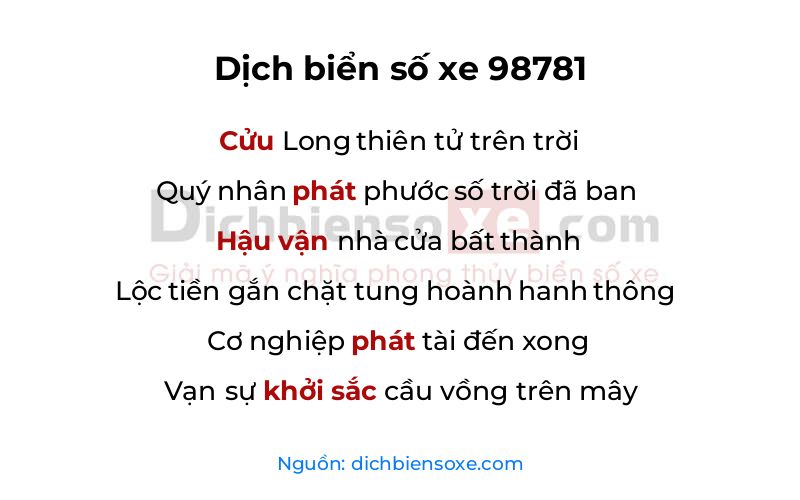 Dịch thơ biển số 98781