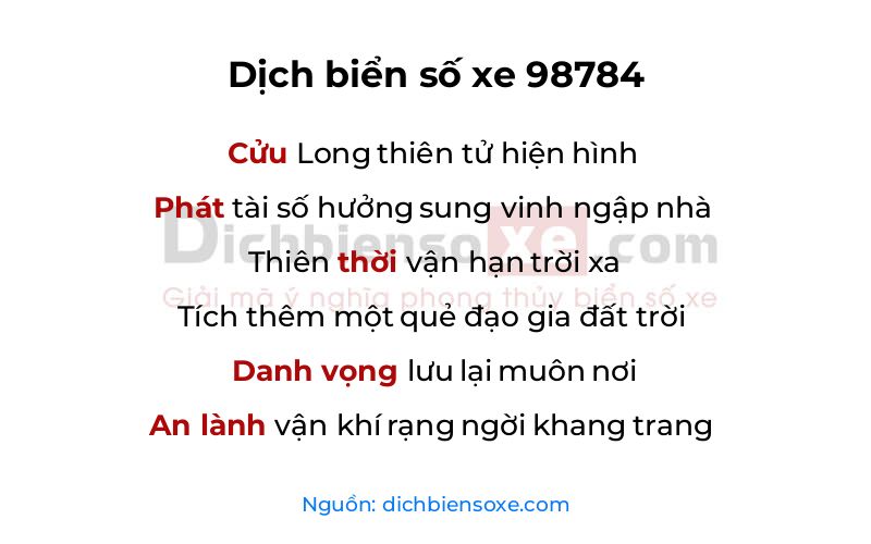 Dịch thơ biển số 98784