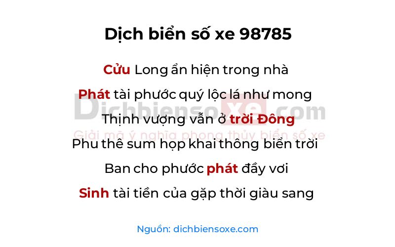 Dịch thơ biển số 98785