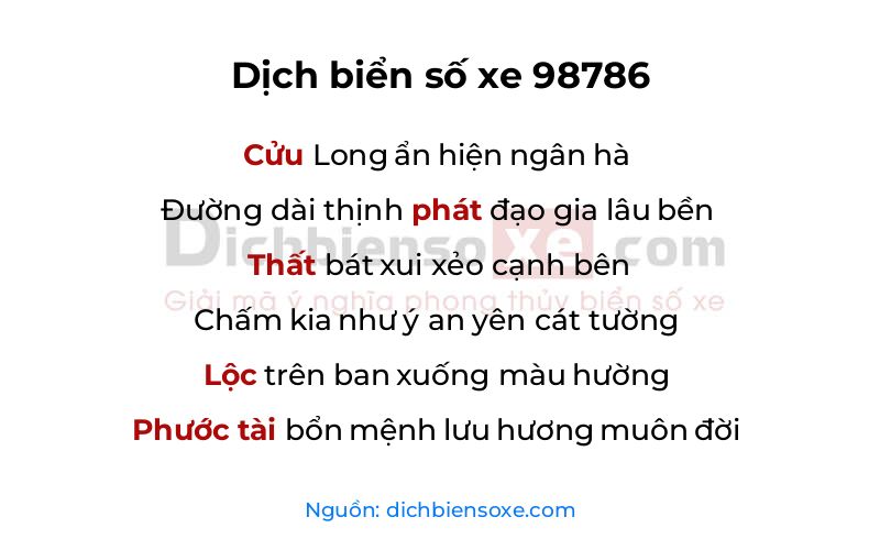Dịch thơ biển số 98786