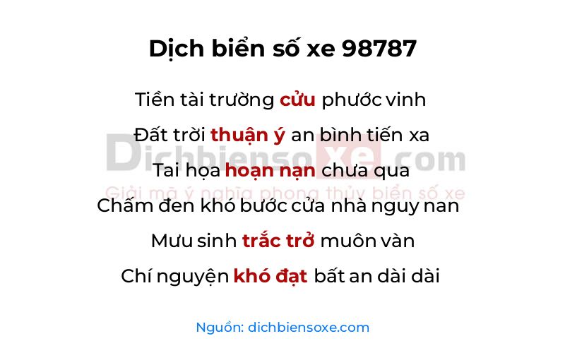 Dịch thơ biển số 98787