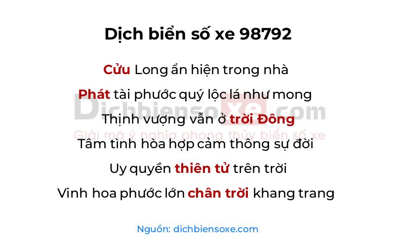 Dịch thơ biển số 98792