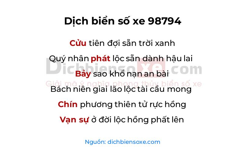 Dịch thơ biển số 98794