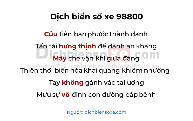Dịch thơ biển số 98800
