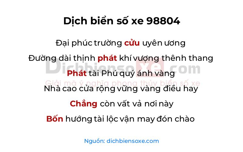 Dịch thơ biển số 98804