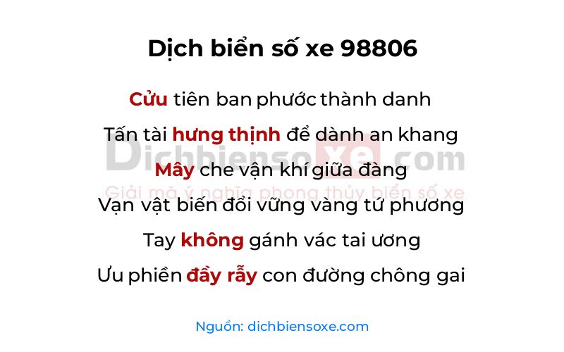 Dịch thơ biển số 98806