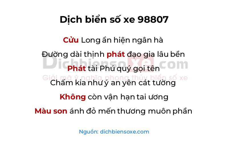Dịch thơ biển số 98807