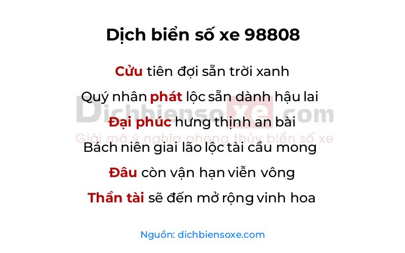 Dịch thơ biển số 98808