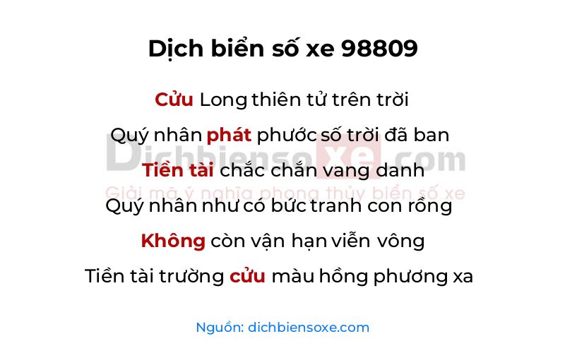 Dịch thơ biển số 98809