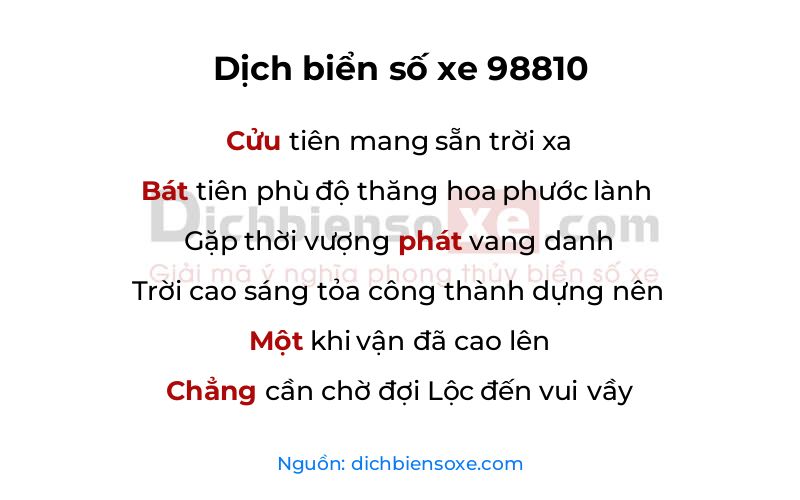 Dịch thơ biển số 98810