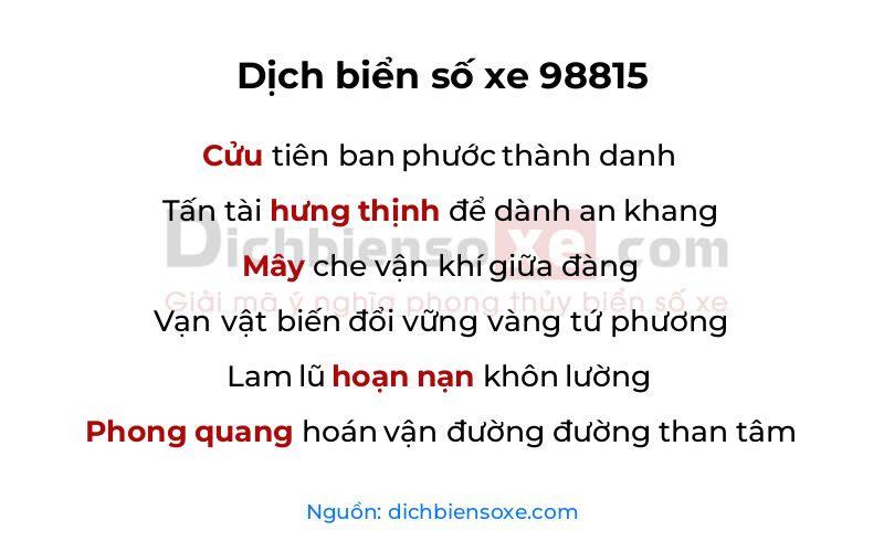 Dịch thơ biển số 98815