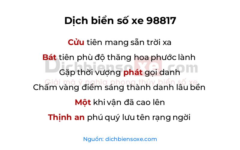 Dịch thơ biển số 98817
