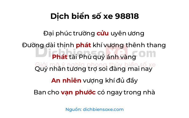 Dịch thơ biển số 98818