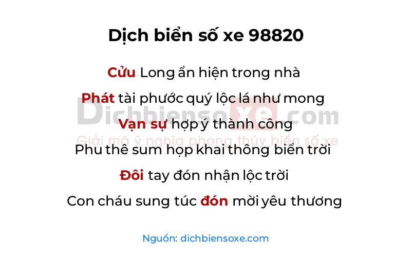 Dịch thơ biển số 98820