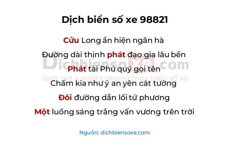 Dịch thơ biển số 98821