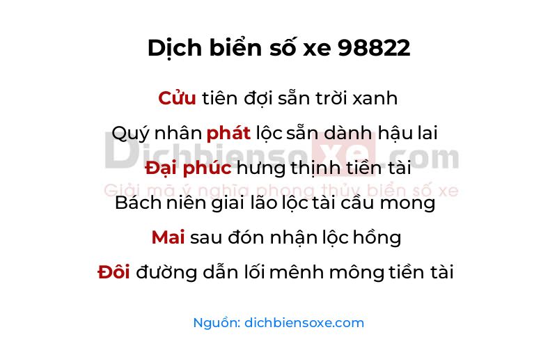 Dịch thơ biển số 98822