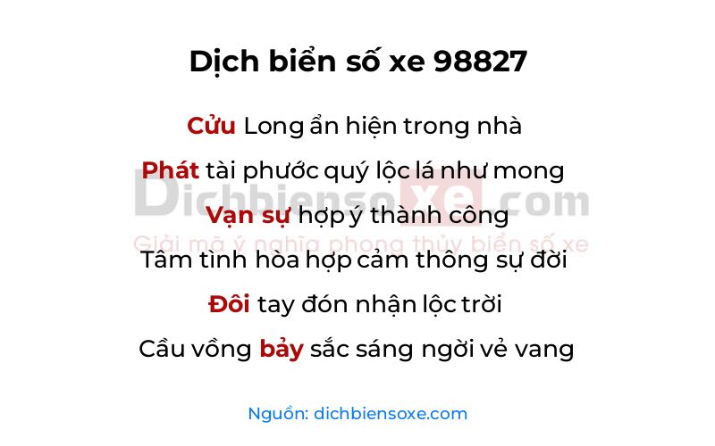 Dịch thơ biển số 98827