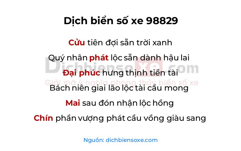 Dịch thơ biển số 98829
