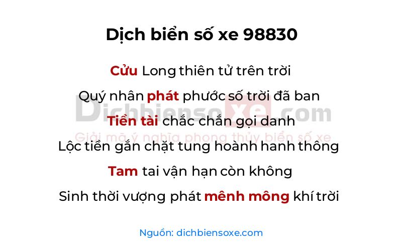 Dịch thơ biển số 98830