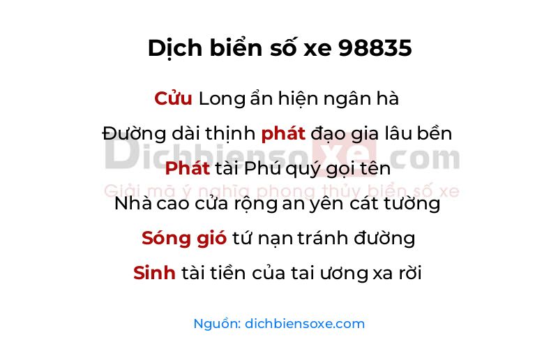 Dịch thơ biển số 98835