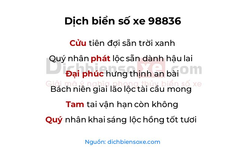 Dịch thơ biển số 98836
