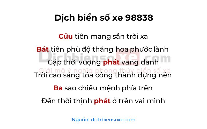 Dịch thơ biển số 98838