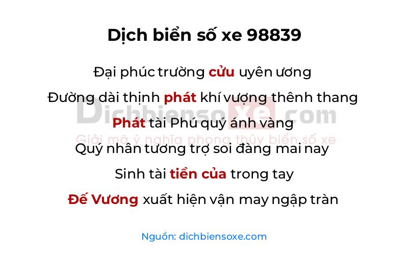 Dịch thơ biển số 98839