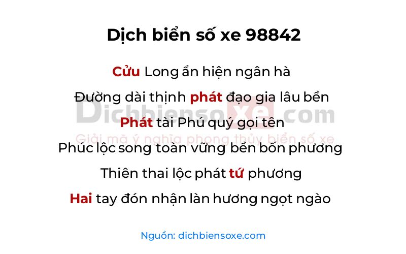 Dịch thơ biển số 98842