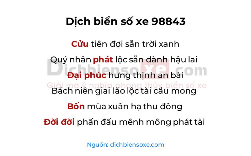 Dịch thơ biển số 98843