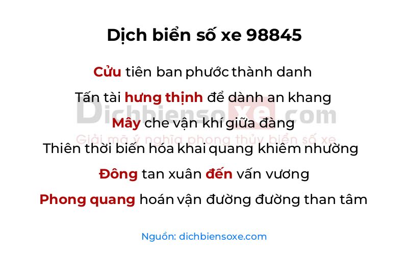 Dịch thơ biển số 98845