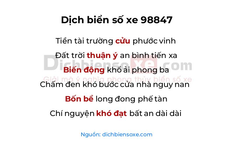 Dịch thơ biển số 98847