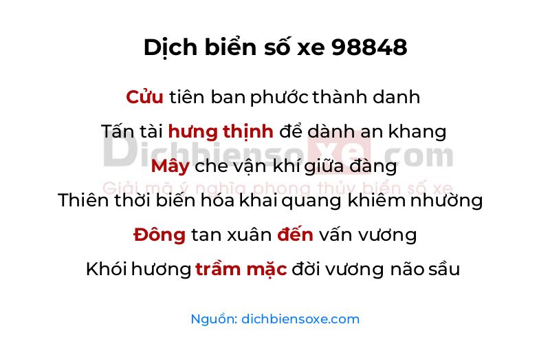 Dịch thơ biển số 98848