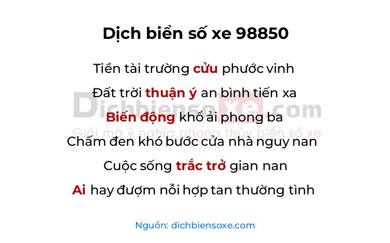 Dịch thơ biển số 98850
