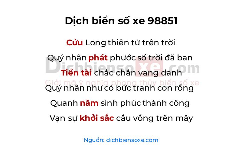 Dịch thơ biển số 98851