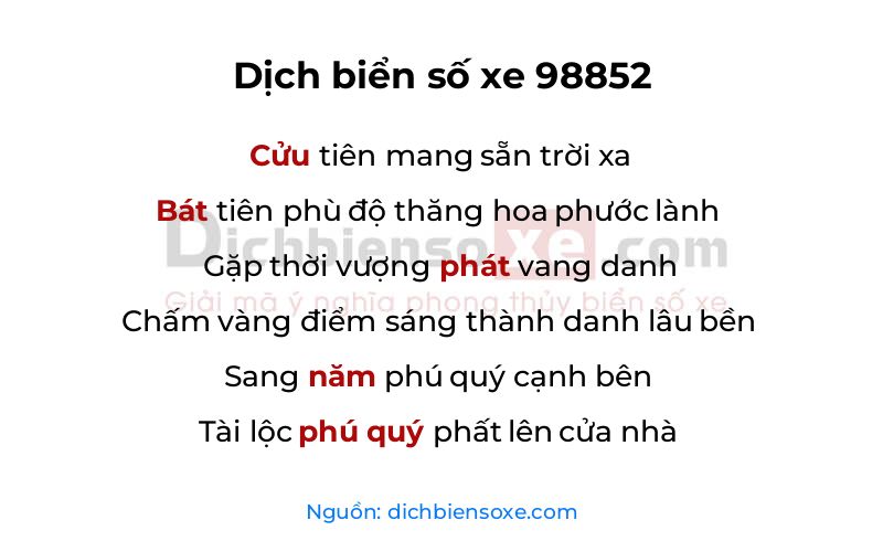 Dịch thơ biển số 98852