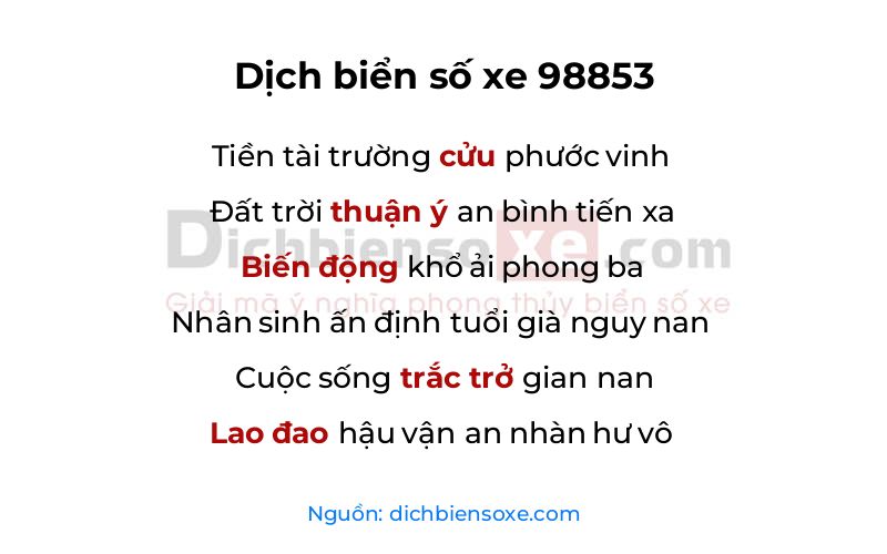 Dịch thơ biển số 98853