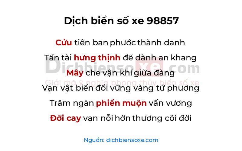 Dịch thơ biển số 98857
