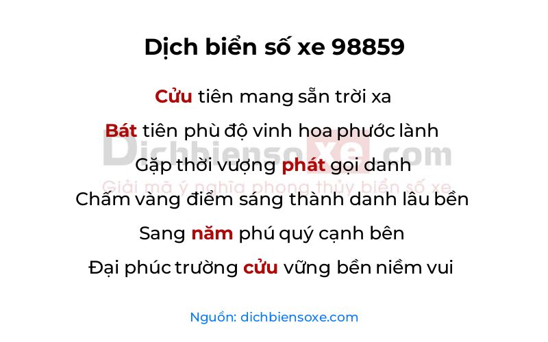 Dịch thơ biển số 98859